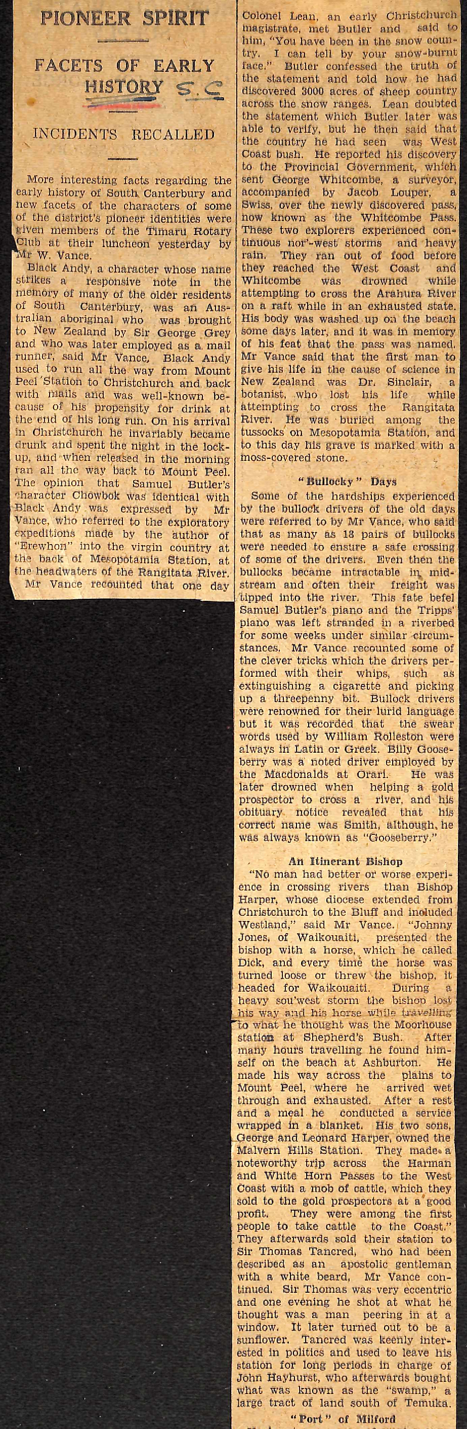 Pioneer Spirit, Facets Of Early History, Incidents Recalled