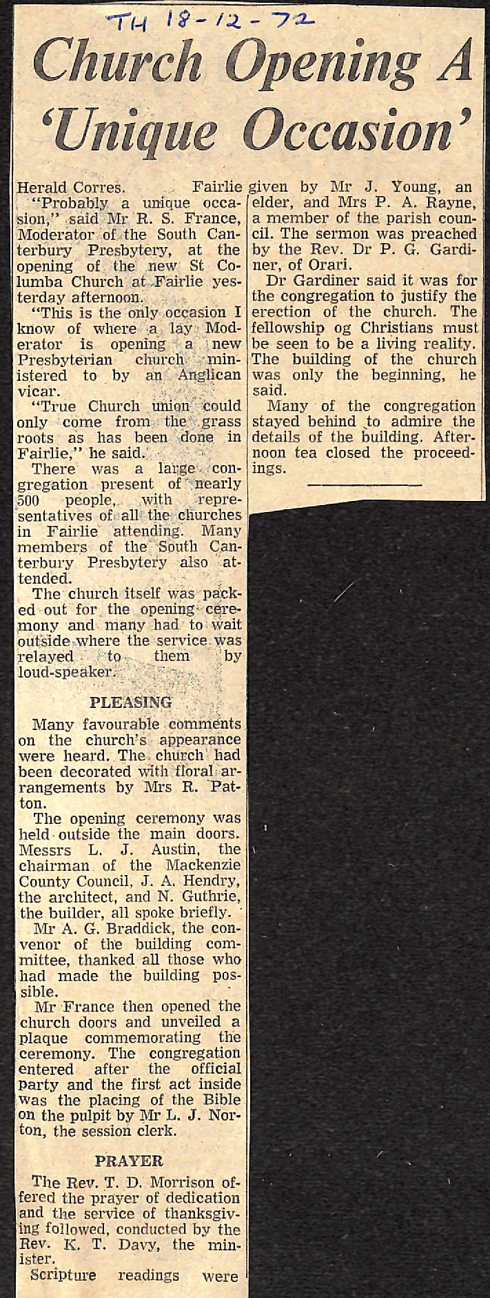 Church Opening A 'Unique Occasion'