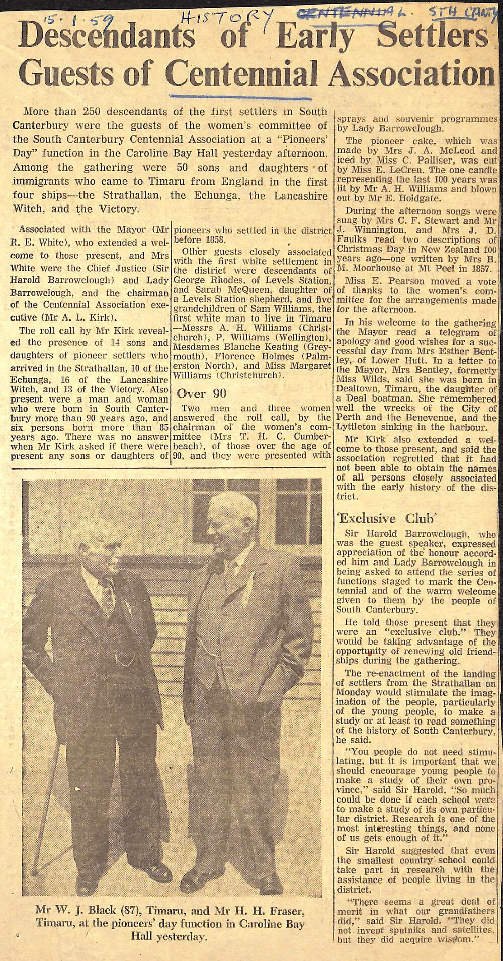 Descendants of Early Settlers Guests of Centennial Association