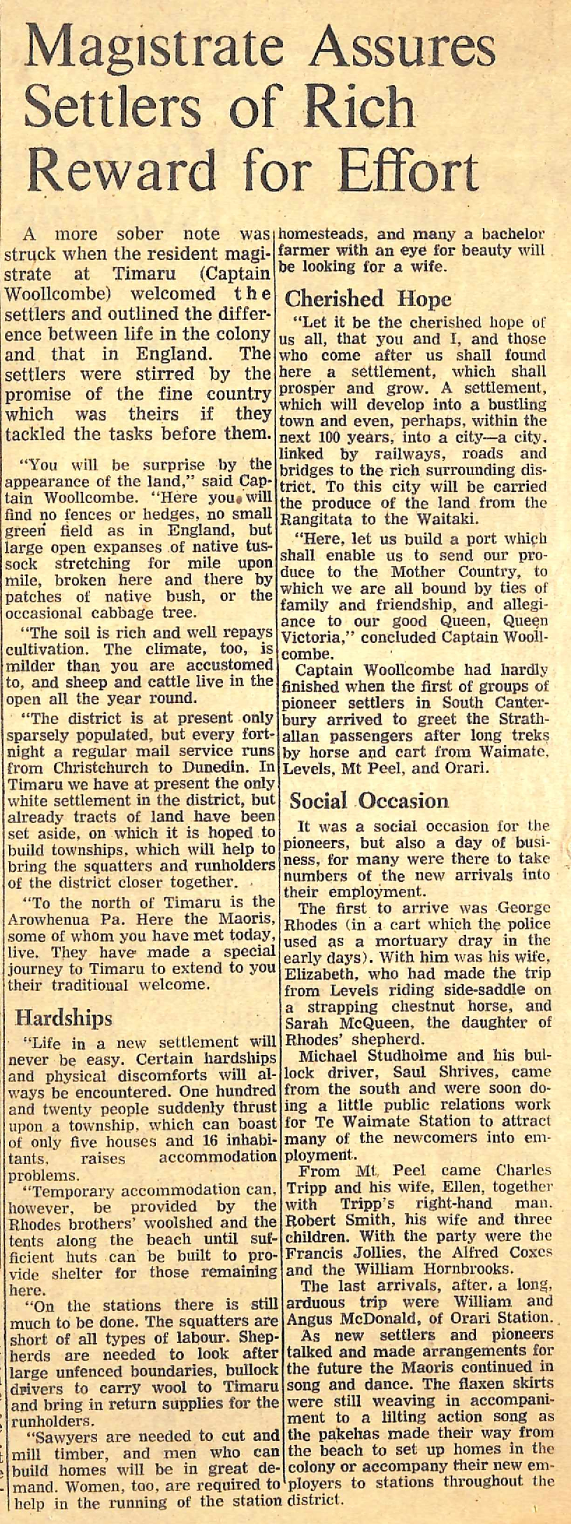 Magistrate Assures Settlers of Rich Reward For Effort