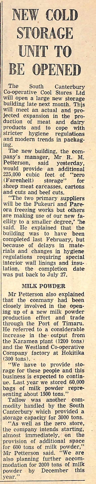 New Cold Storage Unit To Be Opened