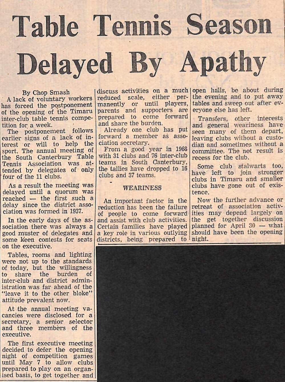 Table Tennis Season Delayed By Apathy