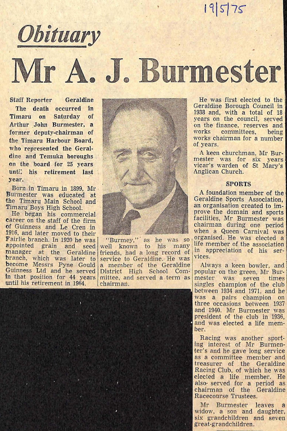 Obituary: Mr A J Burmester