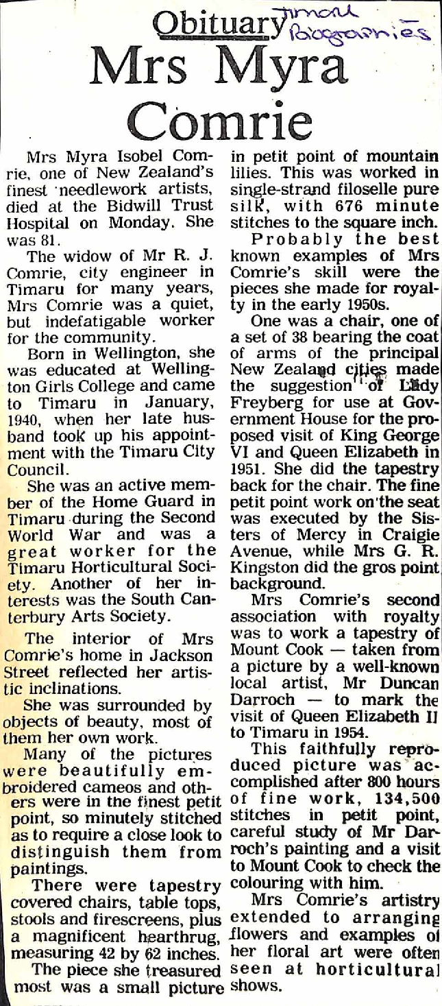 Obituary: Mrs Myra Comrie