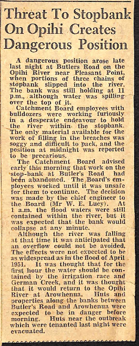 Threat To Stopbank On Opihi Creates Dangerous Position