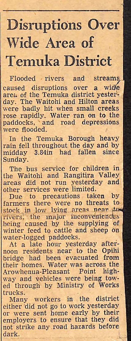 Disruptions Over Wide Area of Temuka District