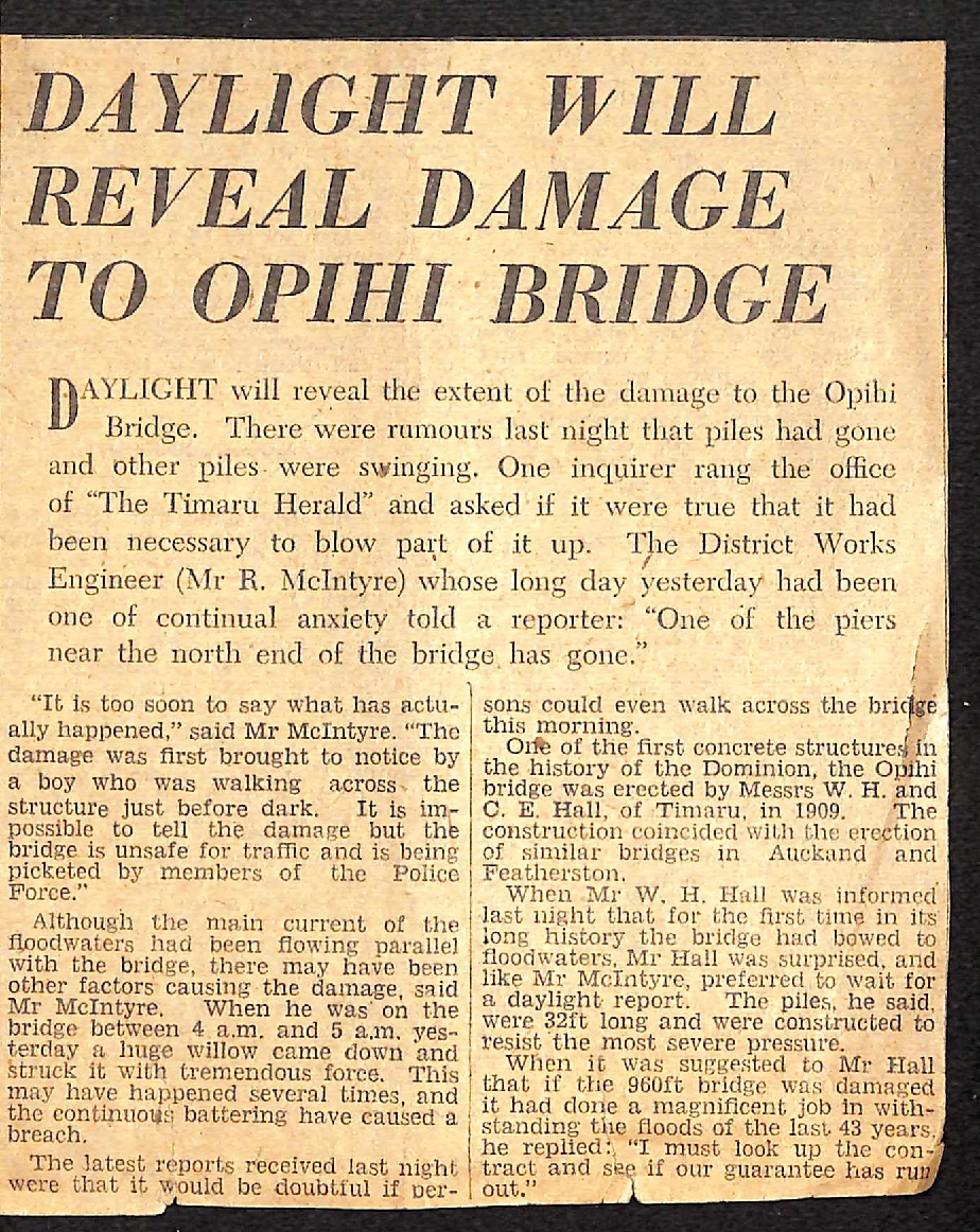 Daylight Will Reveal Damage To Opihi Bridge
