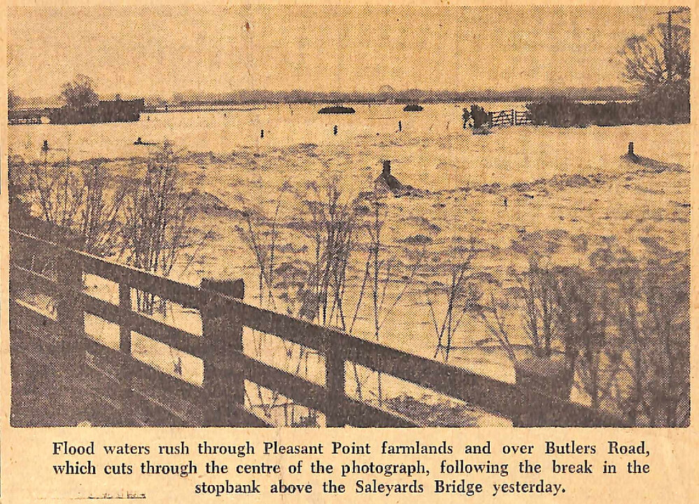 Flood waters rush through Pleasant Point farmlands