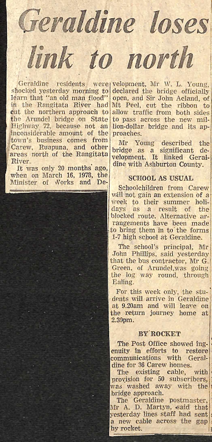 Geraldine loses link to north