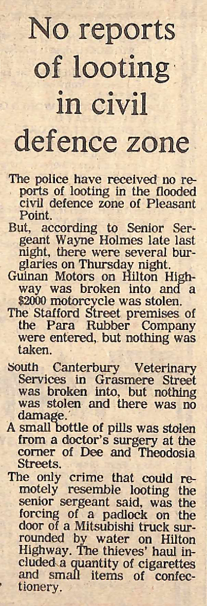 No reports of looting in civil defence zone