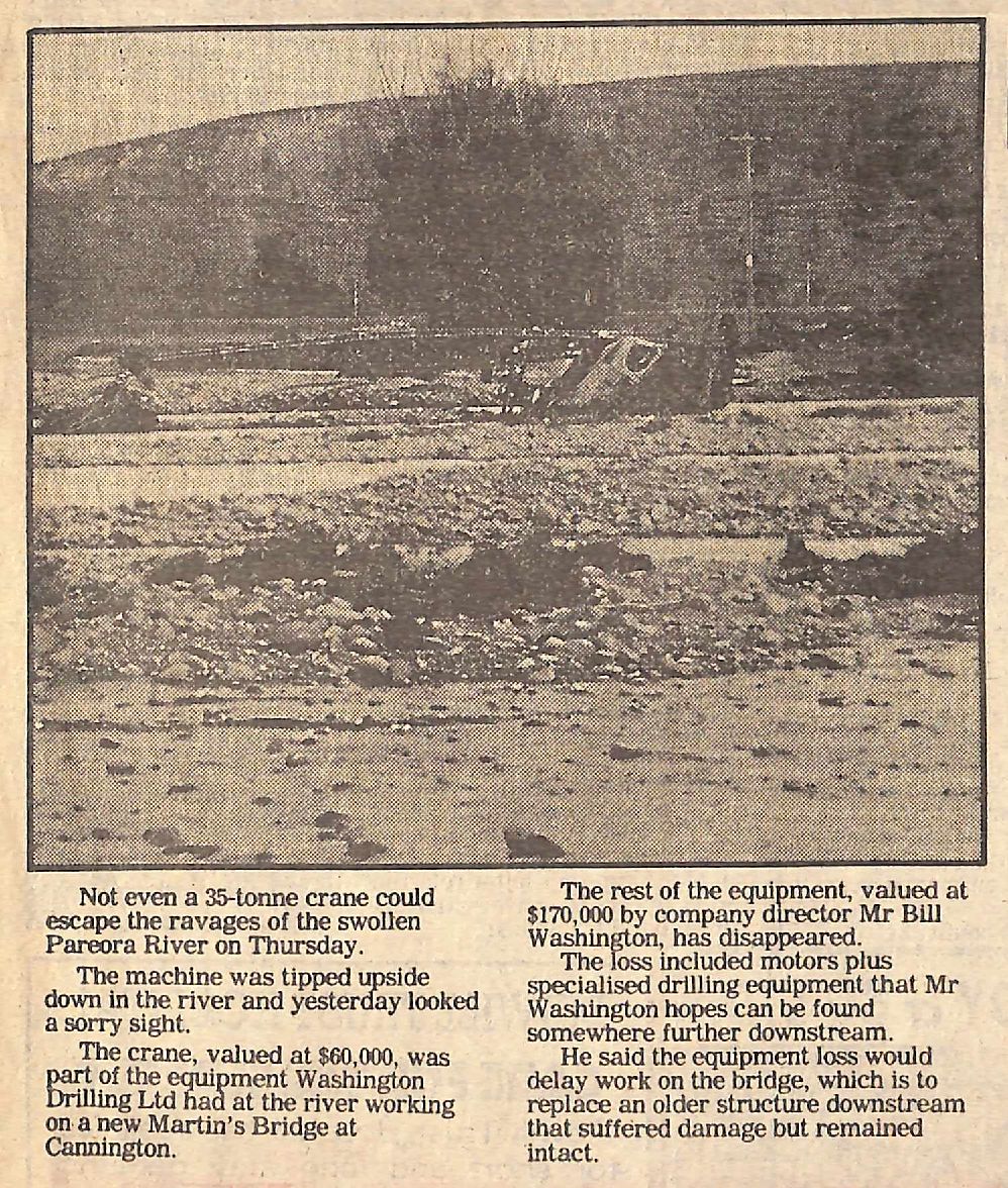 35-tonne crane caught in flooded Pareora River