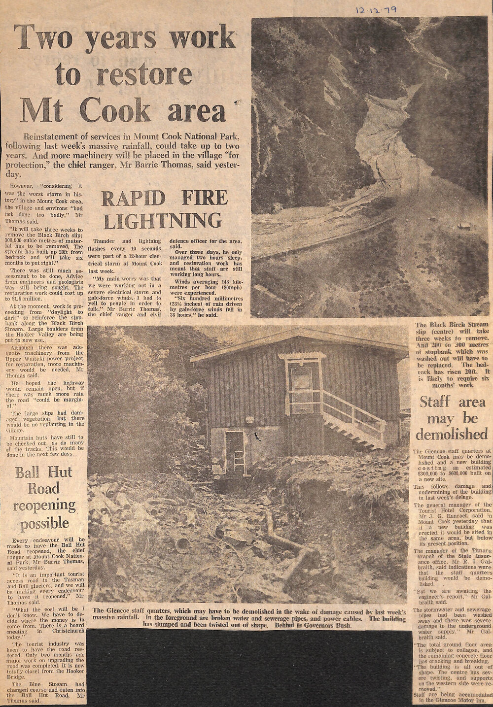 Two years work to restore Mt Cook area / Rapid Fire Lightening