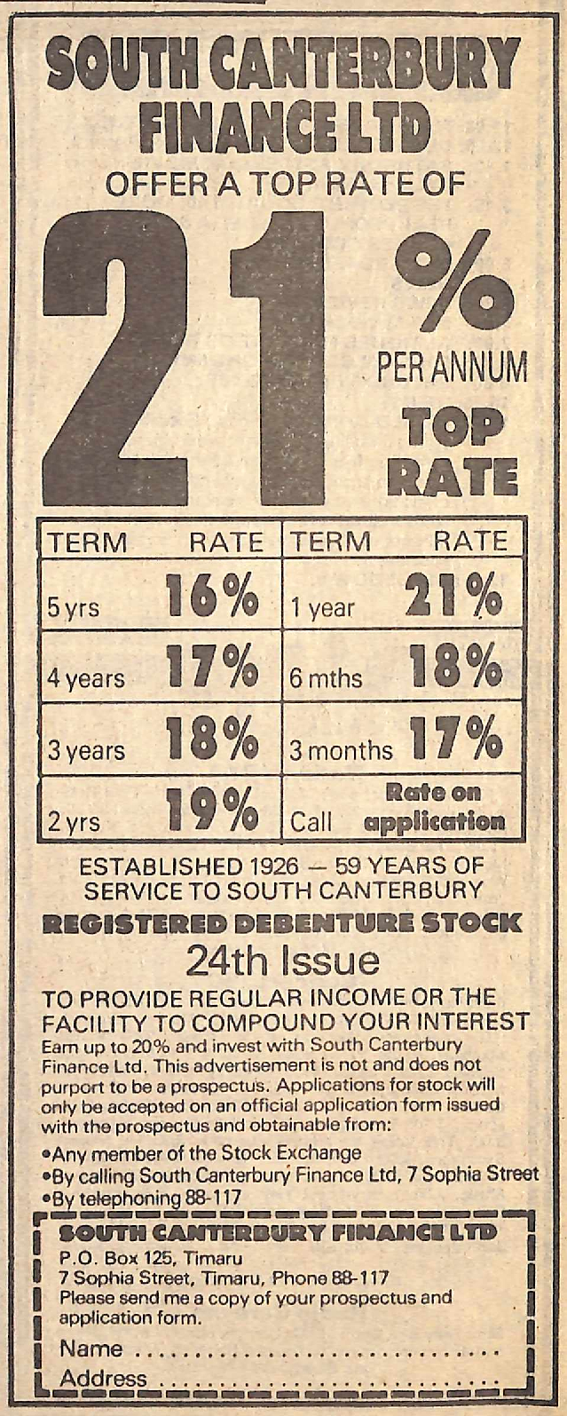South Canterbury Finance advertisement