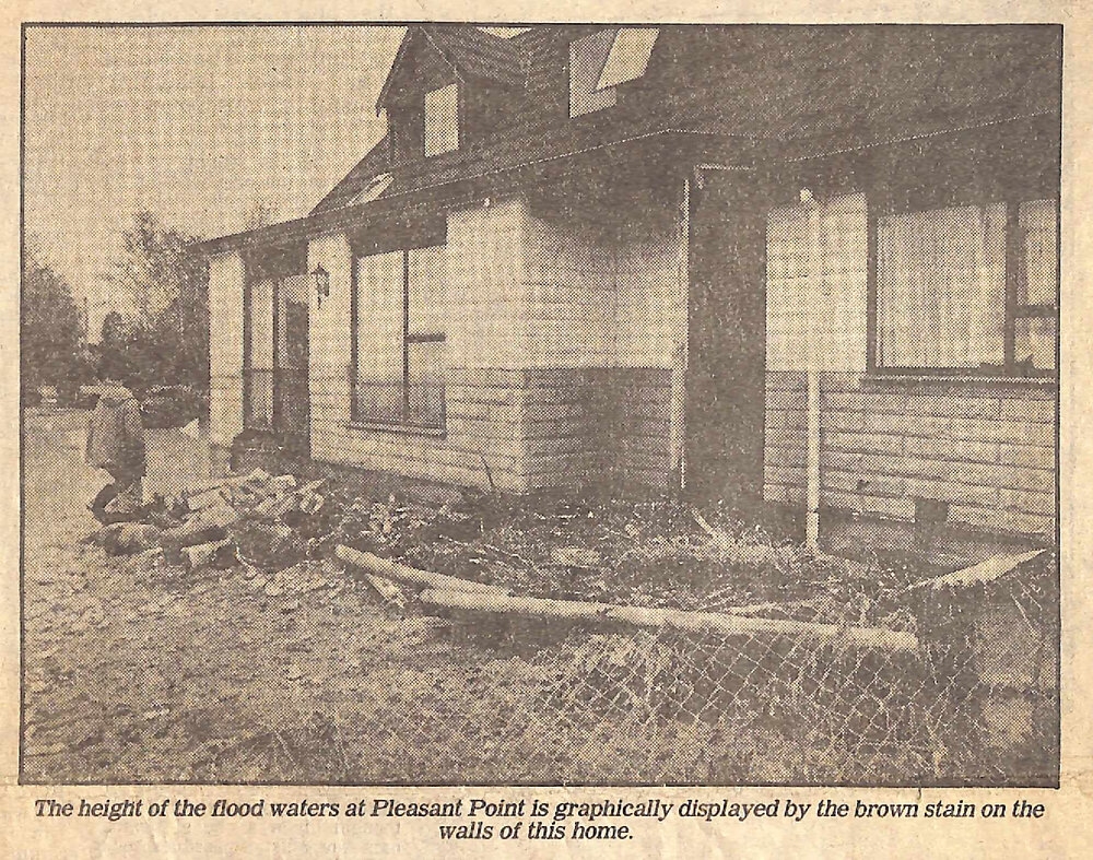 Height of the floodwaters at Pleasant Point