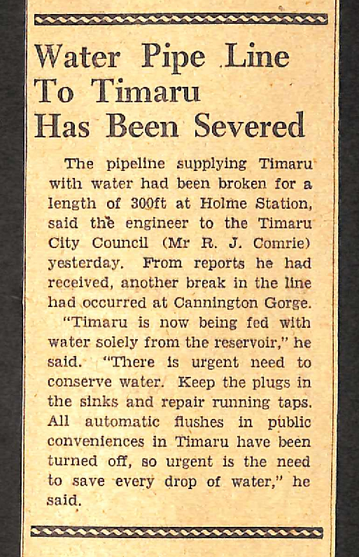 Water Pipe Line To Timaru Has Been Severed