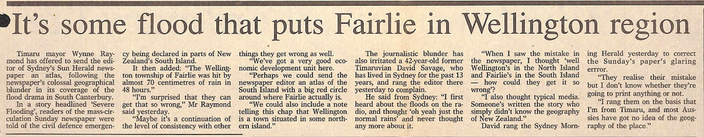Its some flood that puts Fairlie in Wellington region