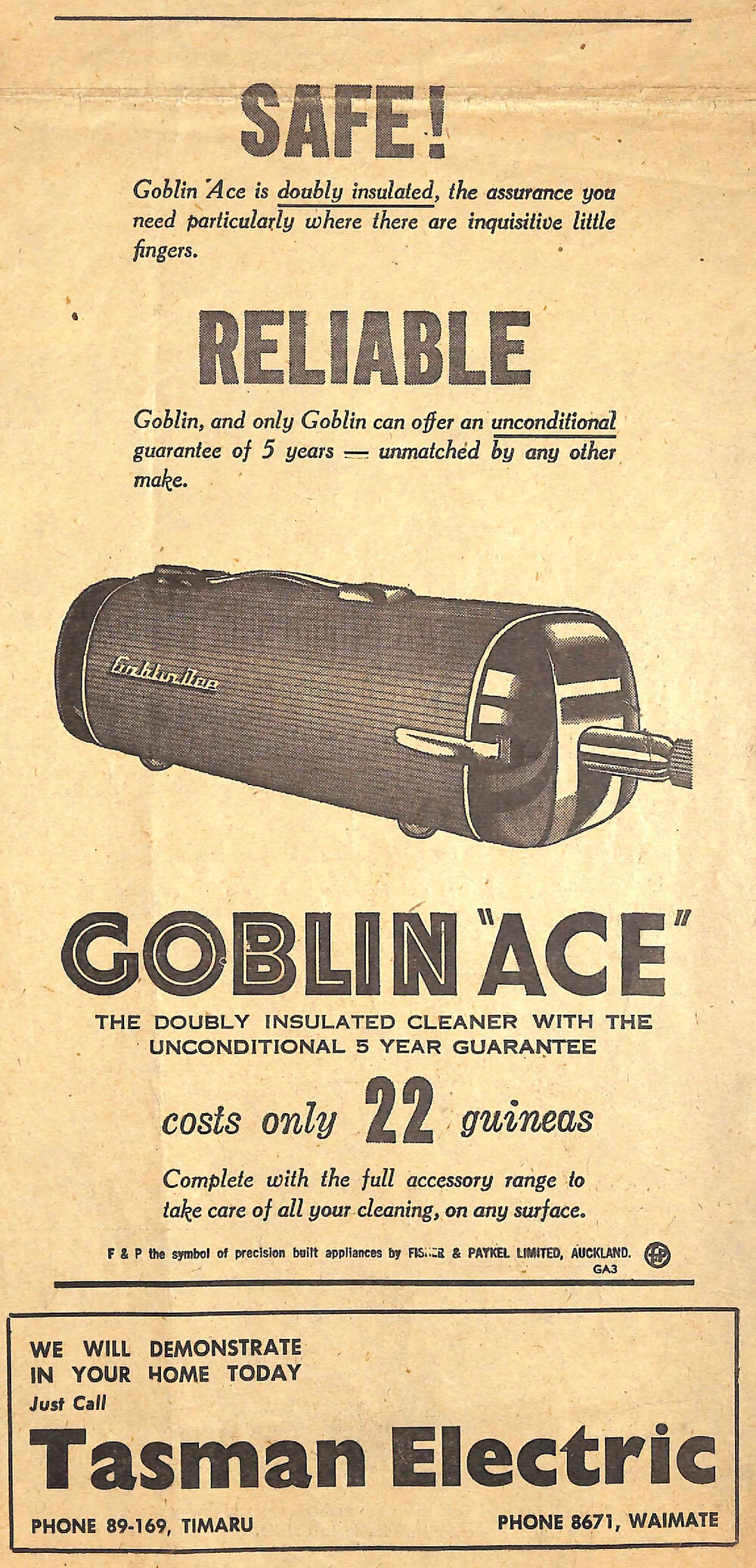 Tasman Electric (Timaru, Waimate) advertisement