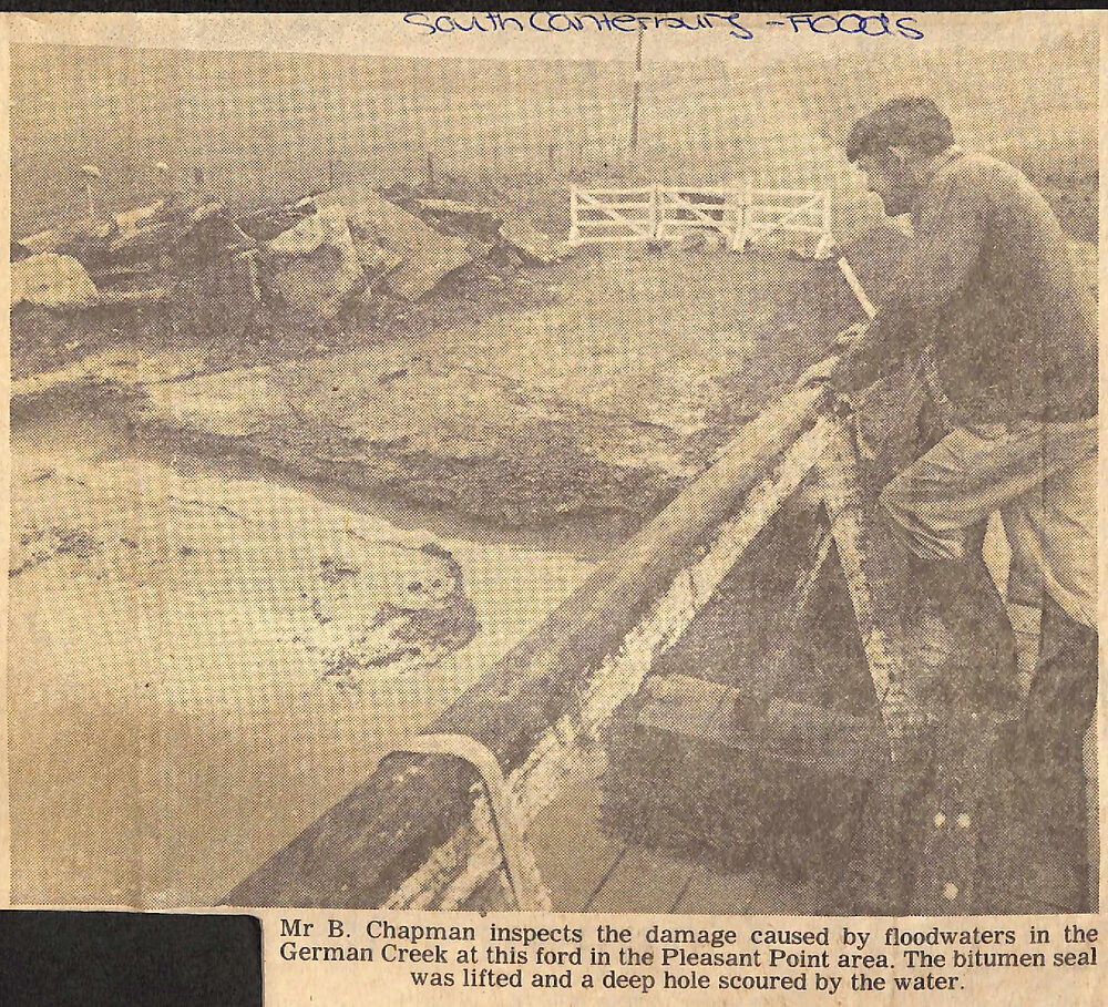 Floodwaters at German Creek, Pleasant Point area