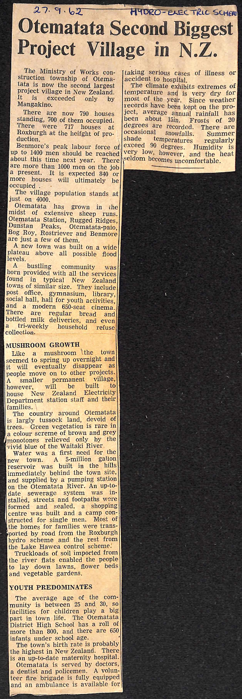 Otematata Second Biggest Project Village in NZ