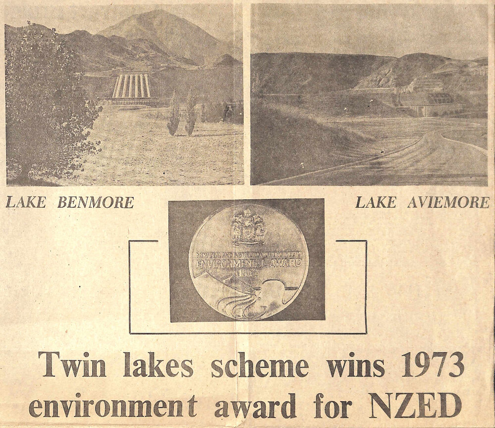 Lake Benmore, Lake Aviemore: Twin lakes scheme wins 1973 environment award for NZED