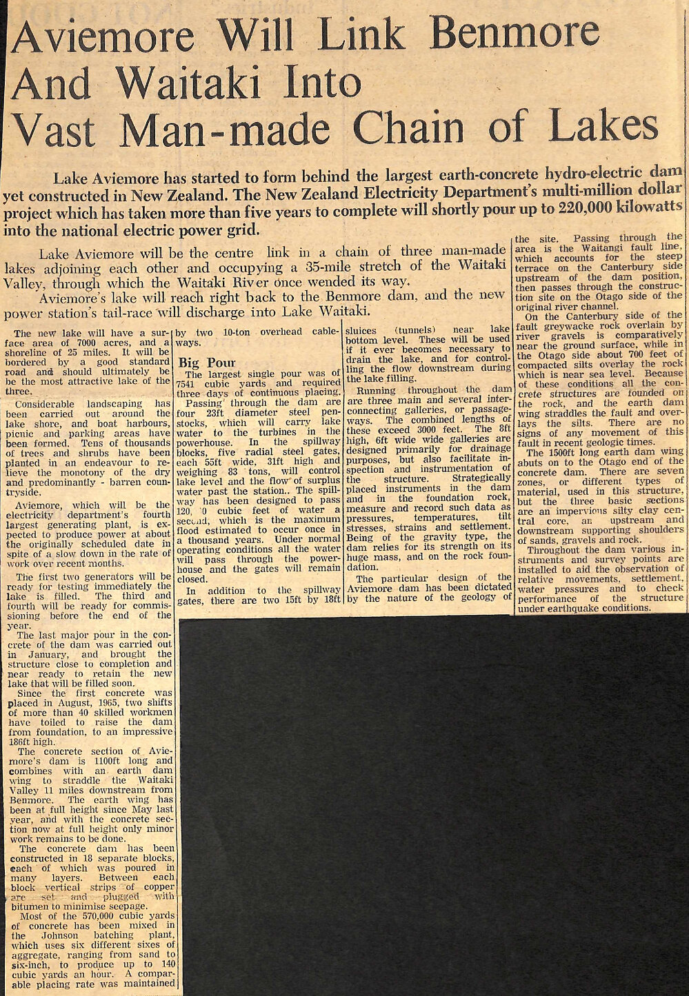 Aviemore Will Link Benmore And Waitaki Into Vast Man-made Chain of Lakes