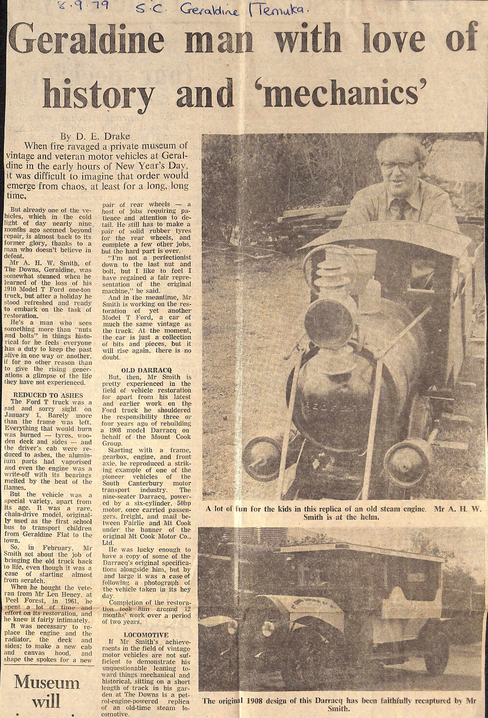 Geraldine man with love of history and 'mechanics' / Museum will rise again