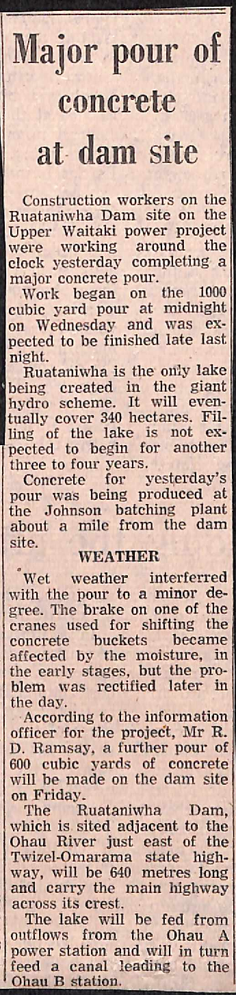 Major pour of concrete at dam site