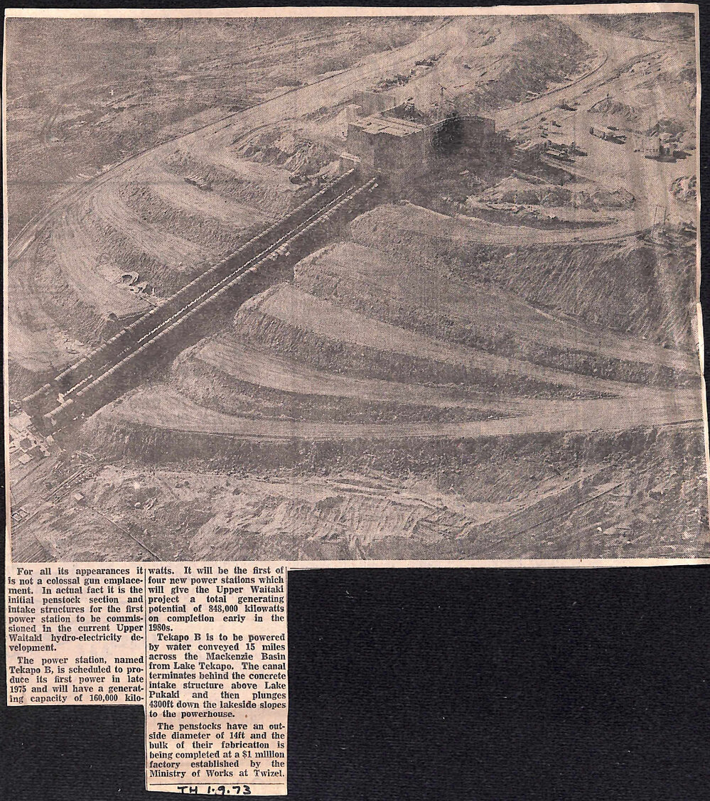 Initial penstock section and intake structures for Tekapo B