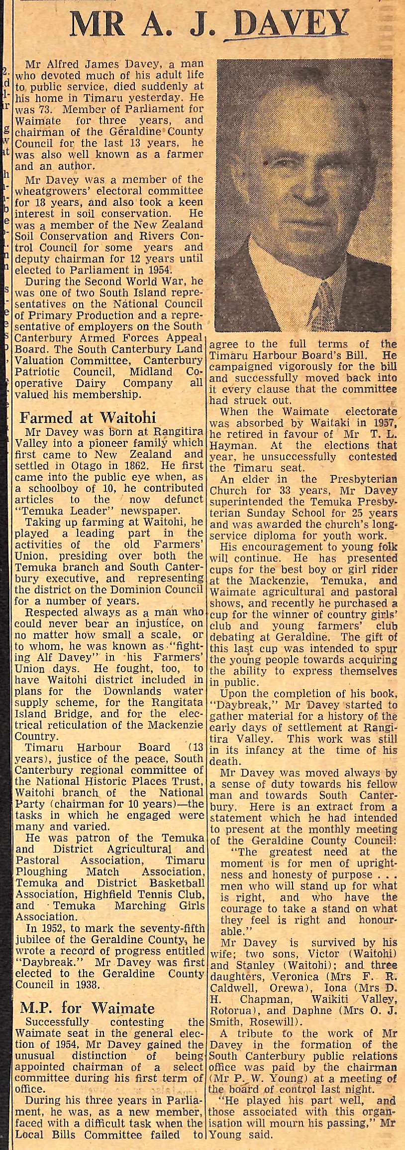 Obituary: Mr A J Davey