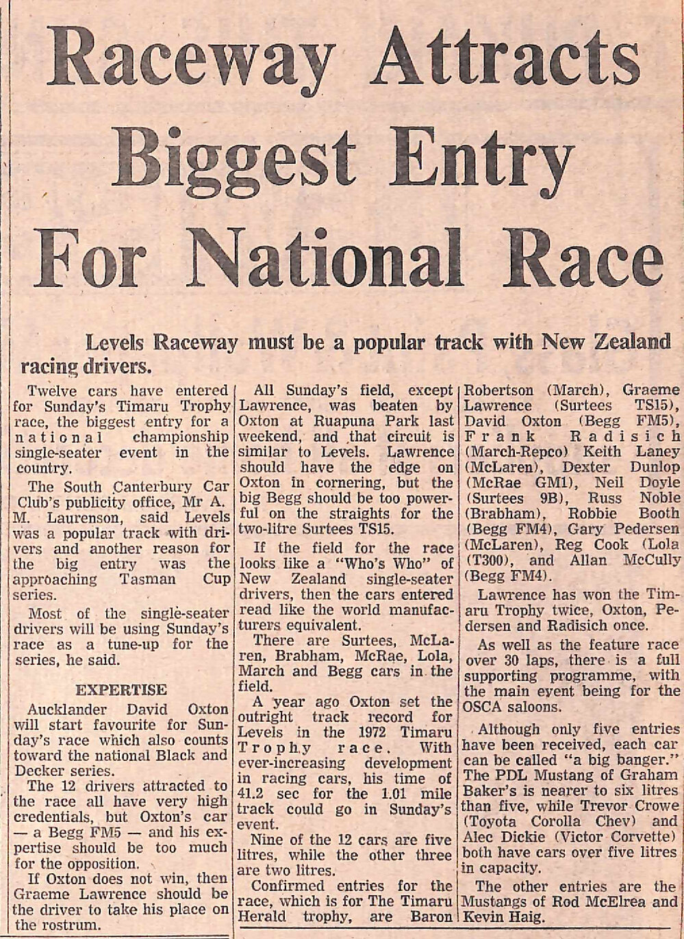 Raceway Attracts Biggest Entry For National Race