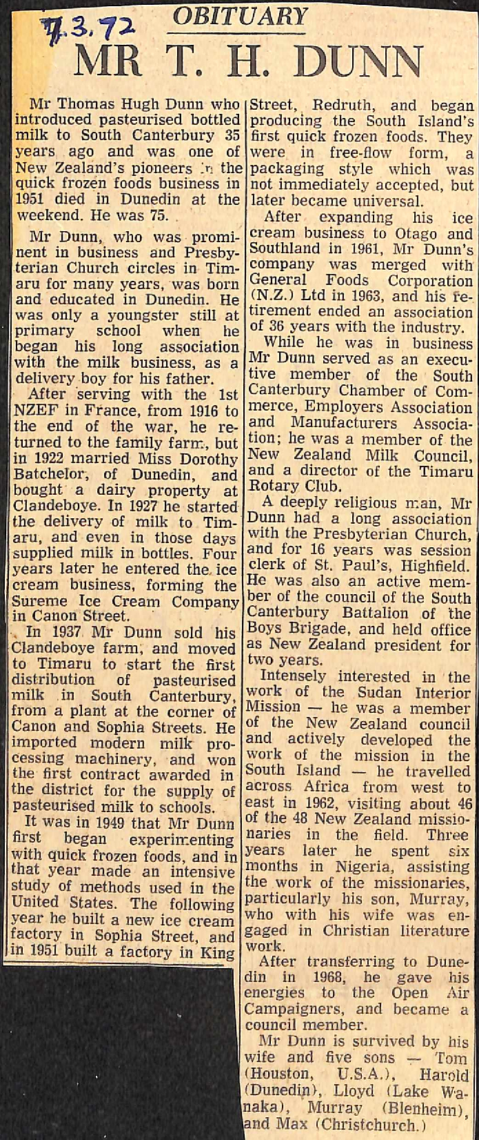 Obituary: Mr T H Dunn