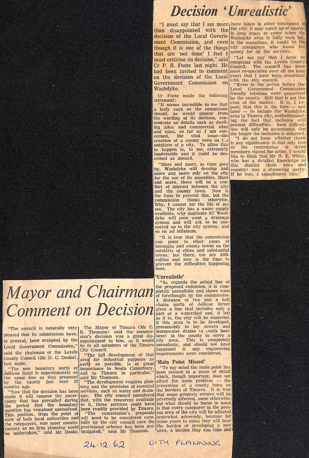 Decision 'Unrealistic' / Mayor and Chairman Comment on Decision