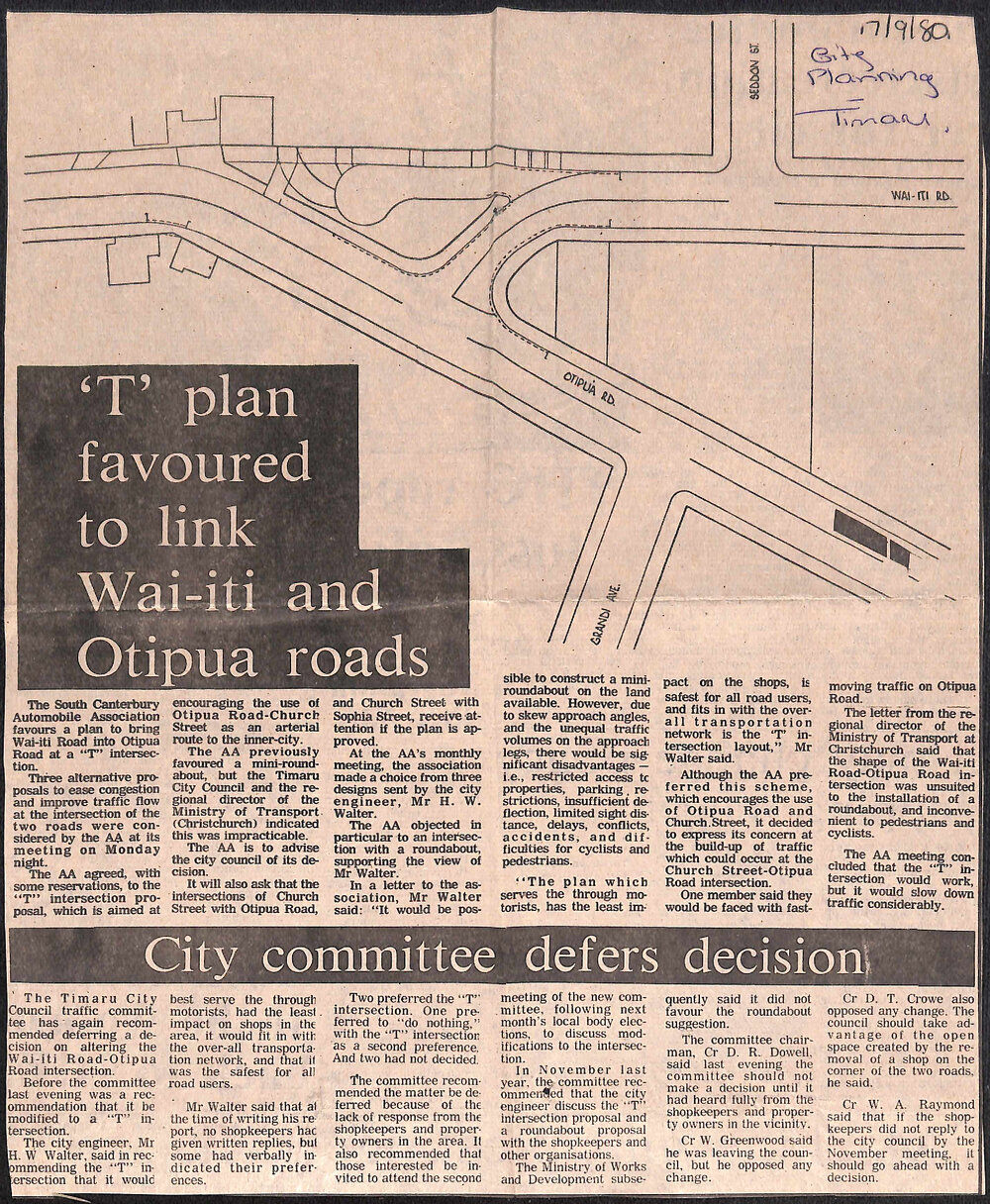  'T' plan favoured to link Wai-iti and Otipua roads / City committee defers decision
