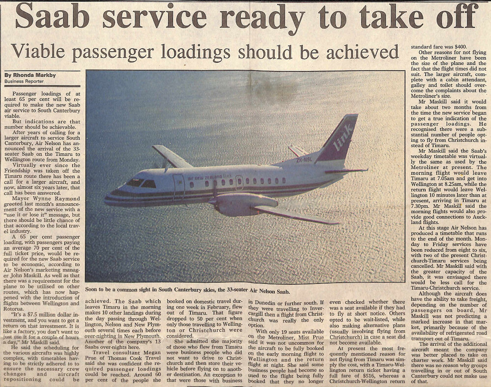 Saab service ready to take off, Viable passenger loadings should be achieved