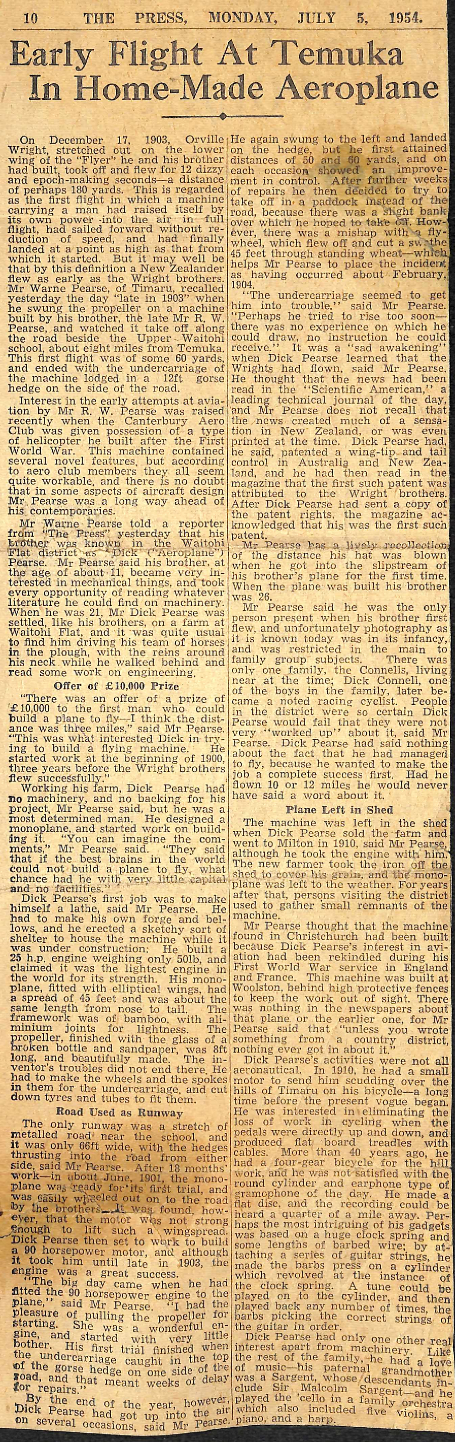 Early Flight At Temuka In Home-Made Aeroplane