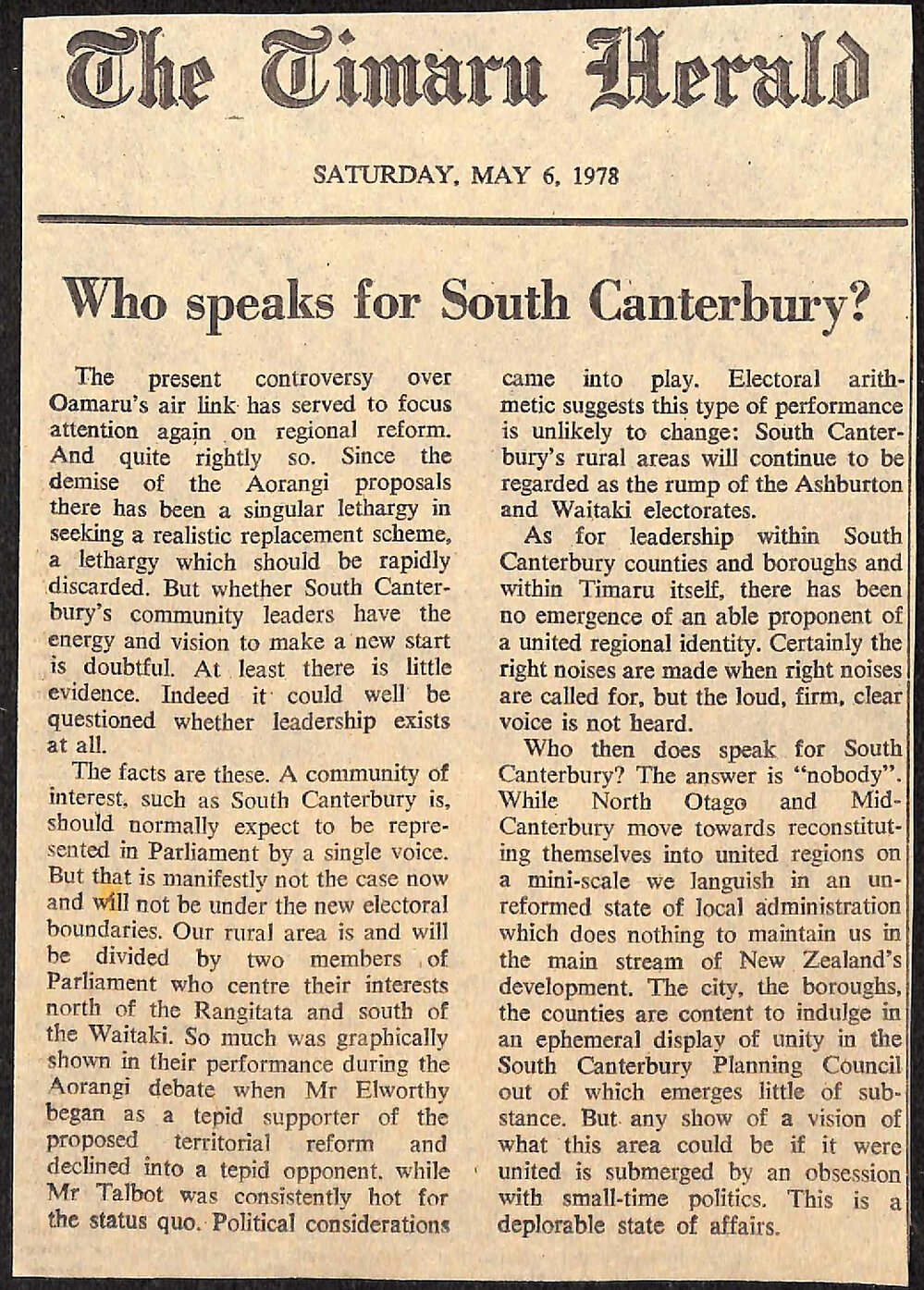 Editorial: Who speaks for South Canterbury?