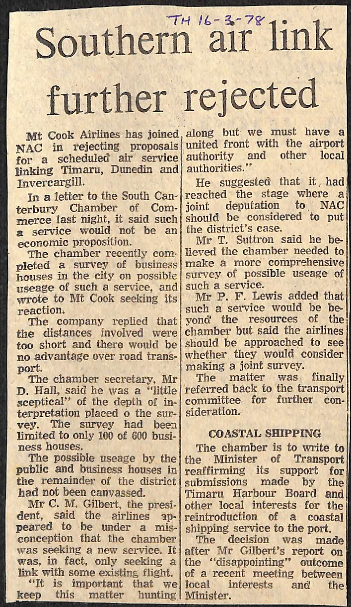 Southern air link further rejected