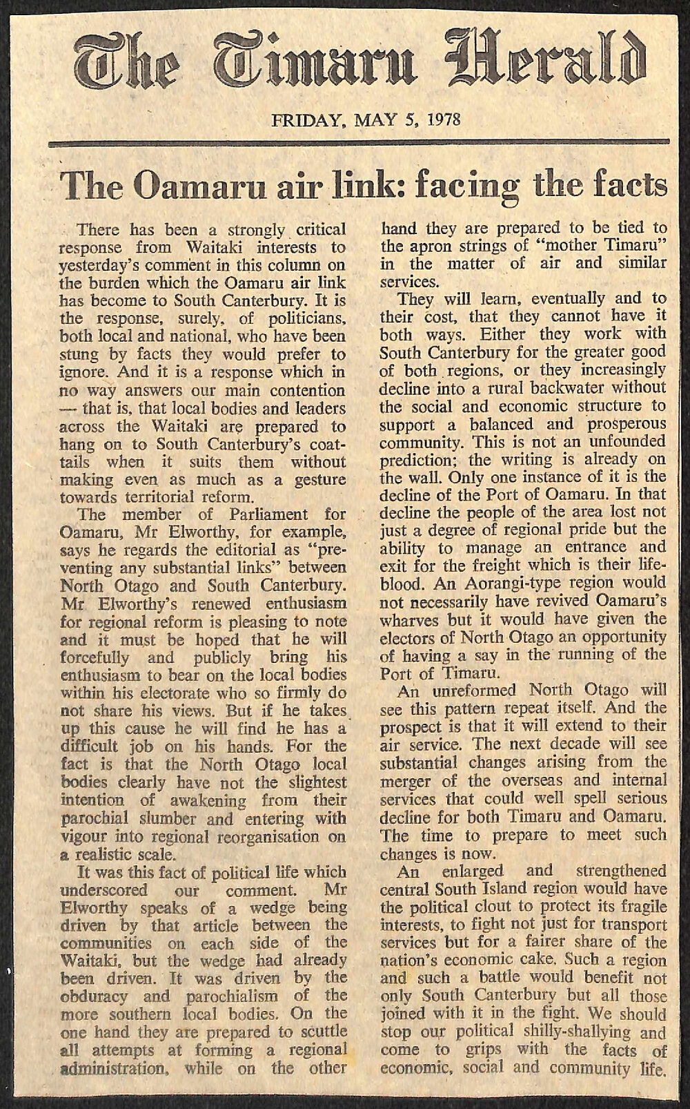 Editorial: The Oamaru air link- facing the facts
