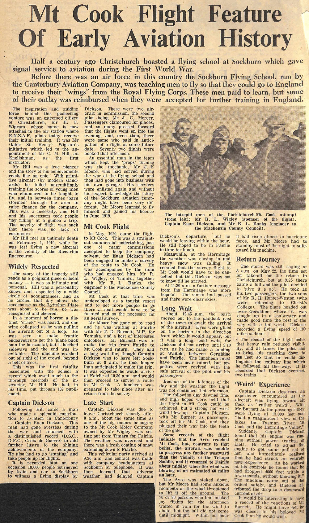 Mt Cook Flight Feature Of Early Aviation History