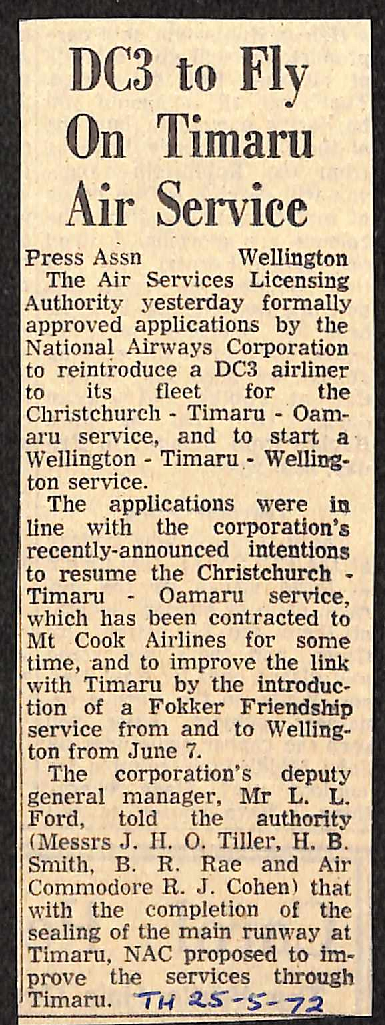 DC3 to Fly On Timaru Air Service