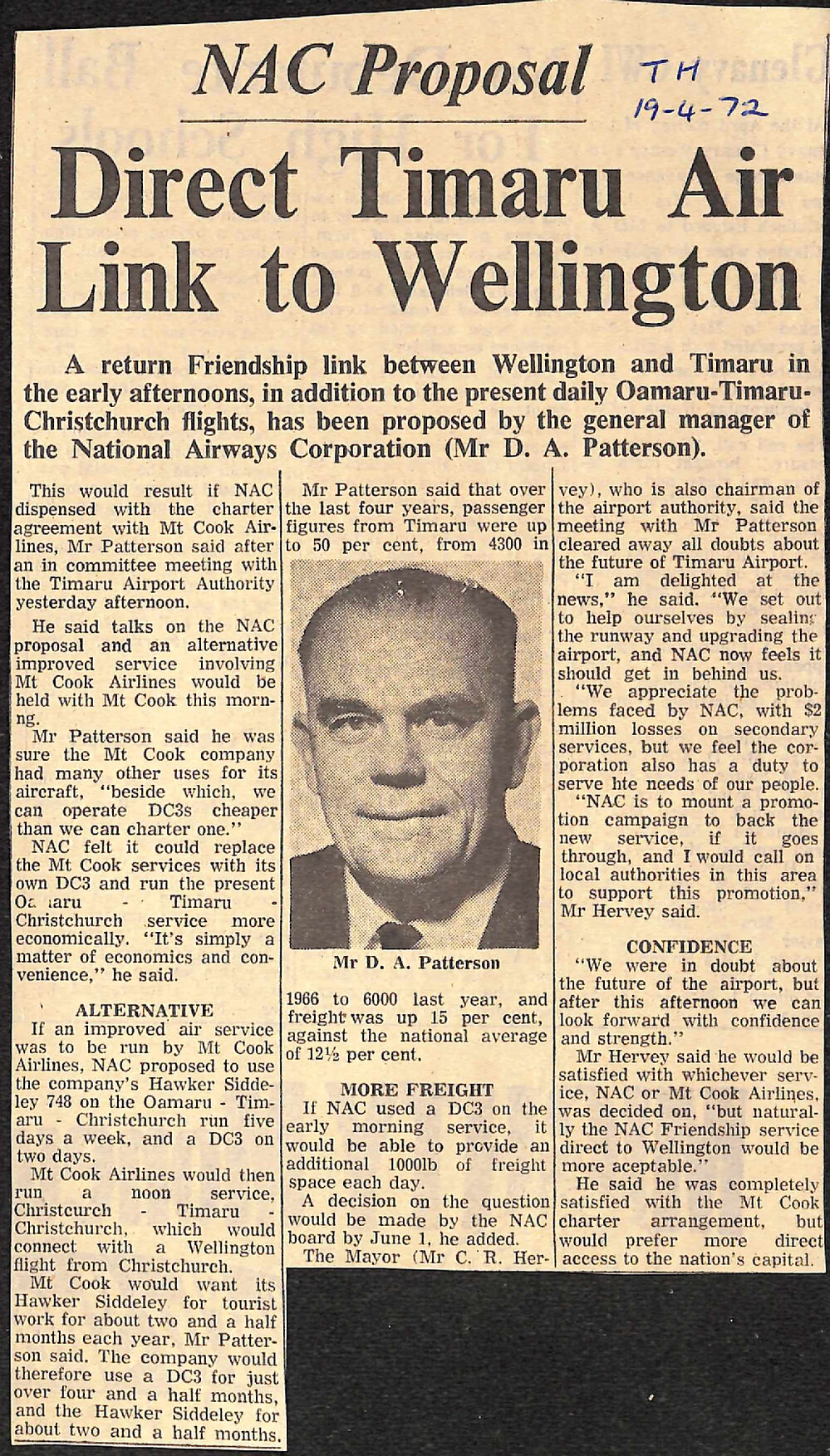 NAC Proposal: Direct Timaru Air Link to Wellington