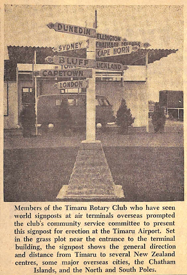 World signpost at Timaru Airport