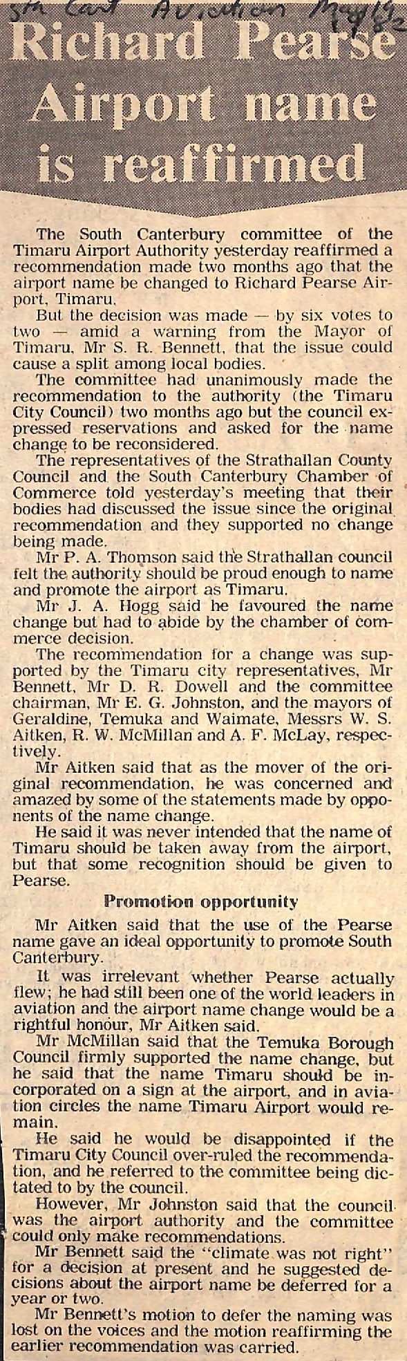 Richard Pearse Airport name is reaffirmed