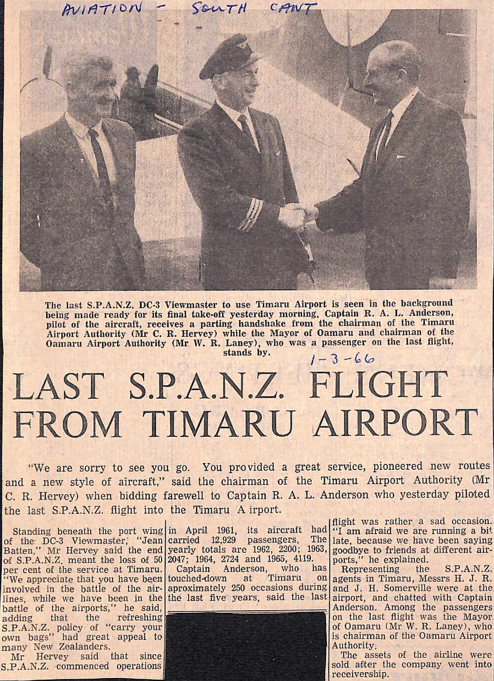 Last SPANZ Flight From Timaru Airport