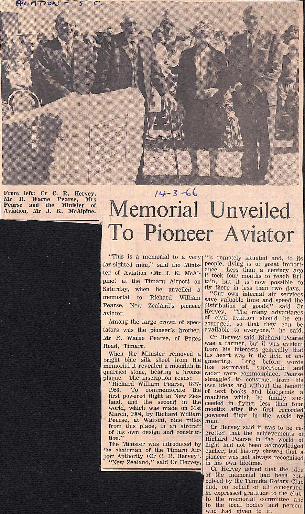 Memorial Unveiled To Pioneer Aviator