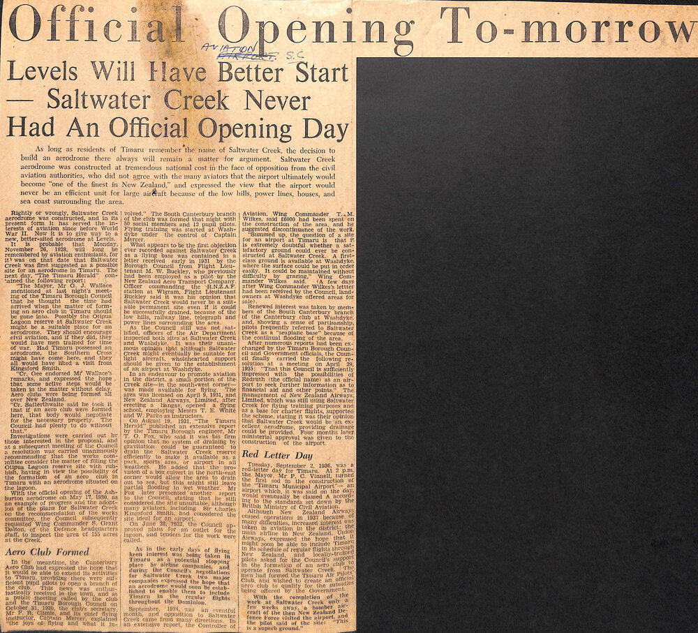 Official Opening To-morrow: Levels Will Have Better Start - Saltwater Creek Never Had An Official Opening Day