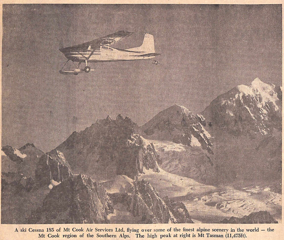 Ski cessna flies over Mt Cook region