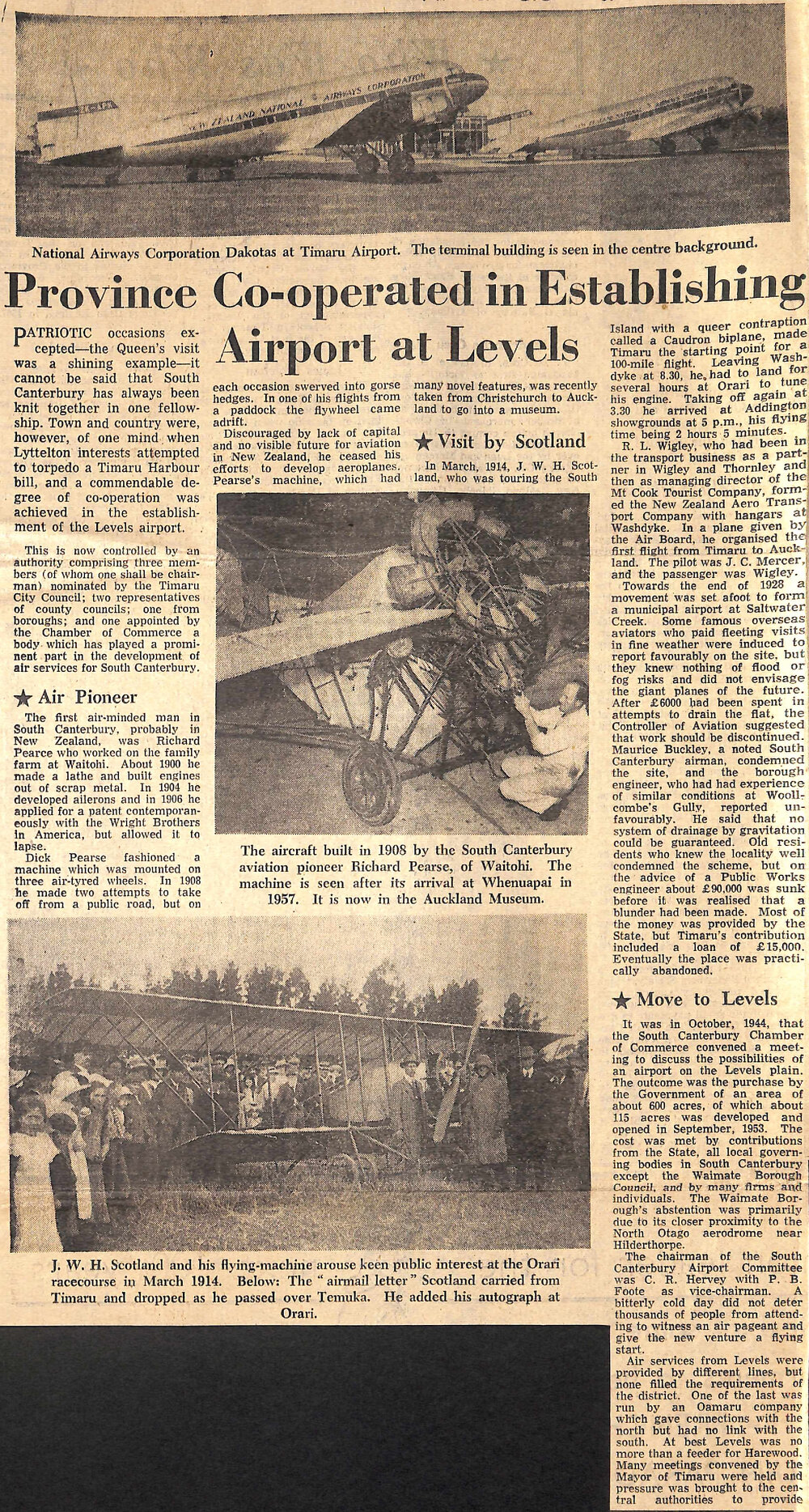 Province Co-operated in Establishing Airport at Levels / South Canterbury Firsts in Aviation