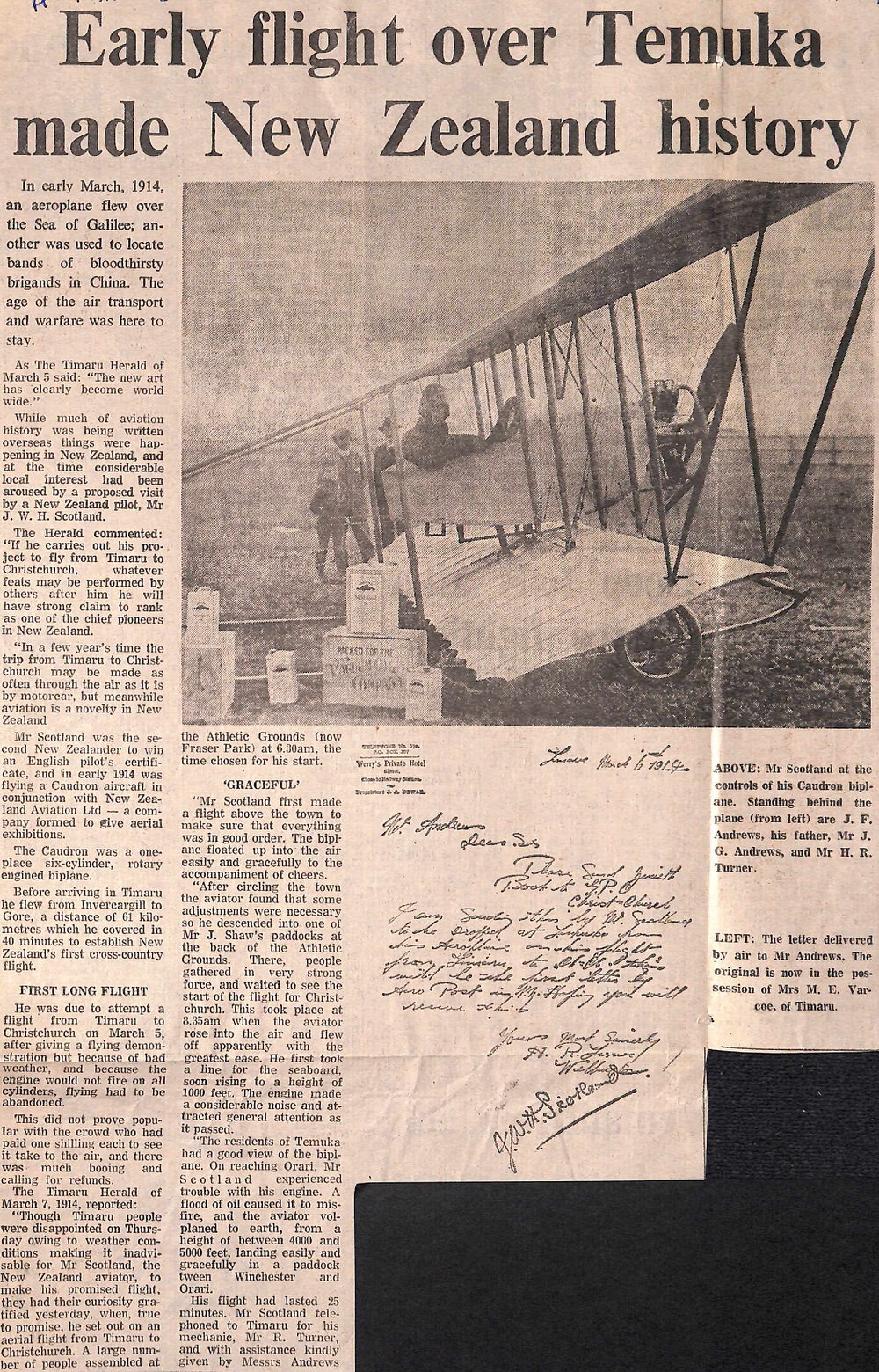 Early flight over Temuka made New Zealand history