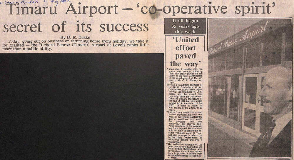 Timaru Airport - 'co-operative spirit' secret of it's success / United effort paved the way
